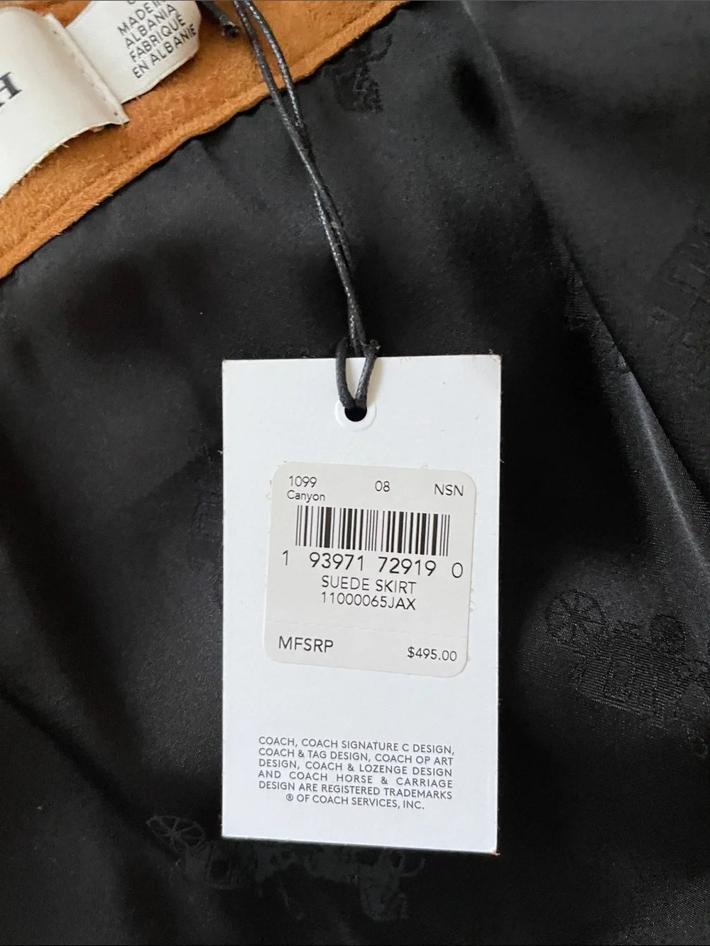 Coach Camel Suede Button-Front Midi Skirt
